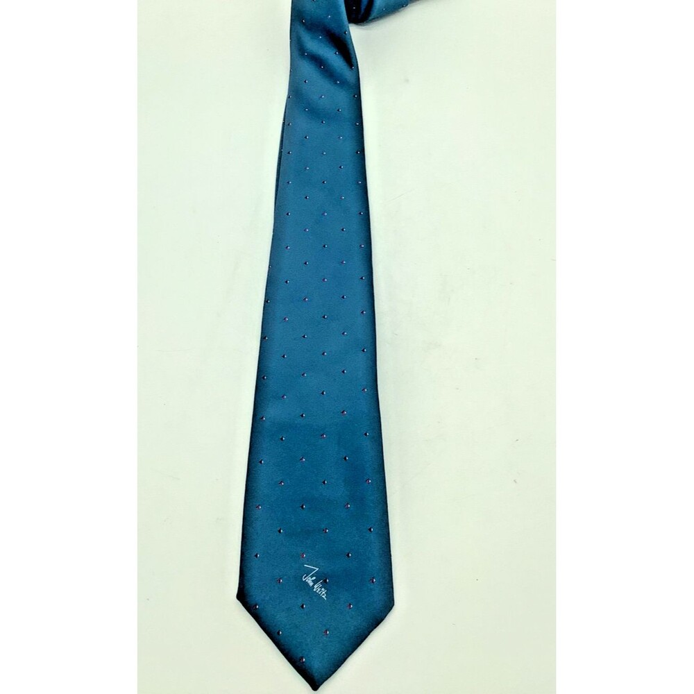 John Weitz Necktie Vintage Micro Dot Poly Silk Blend Classic Blue Retro Hipster